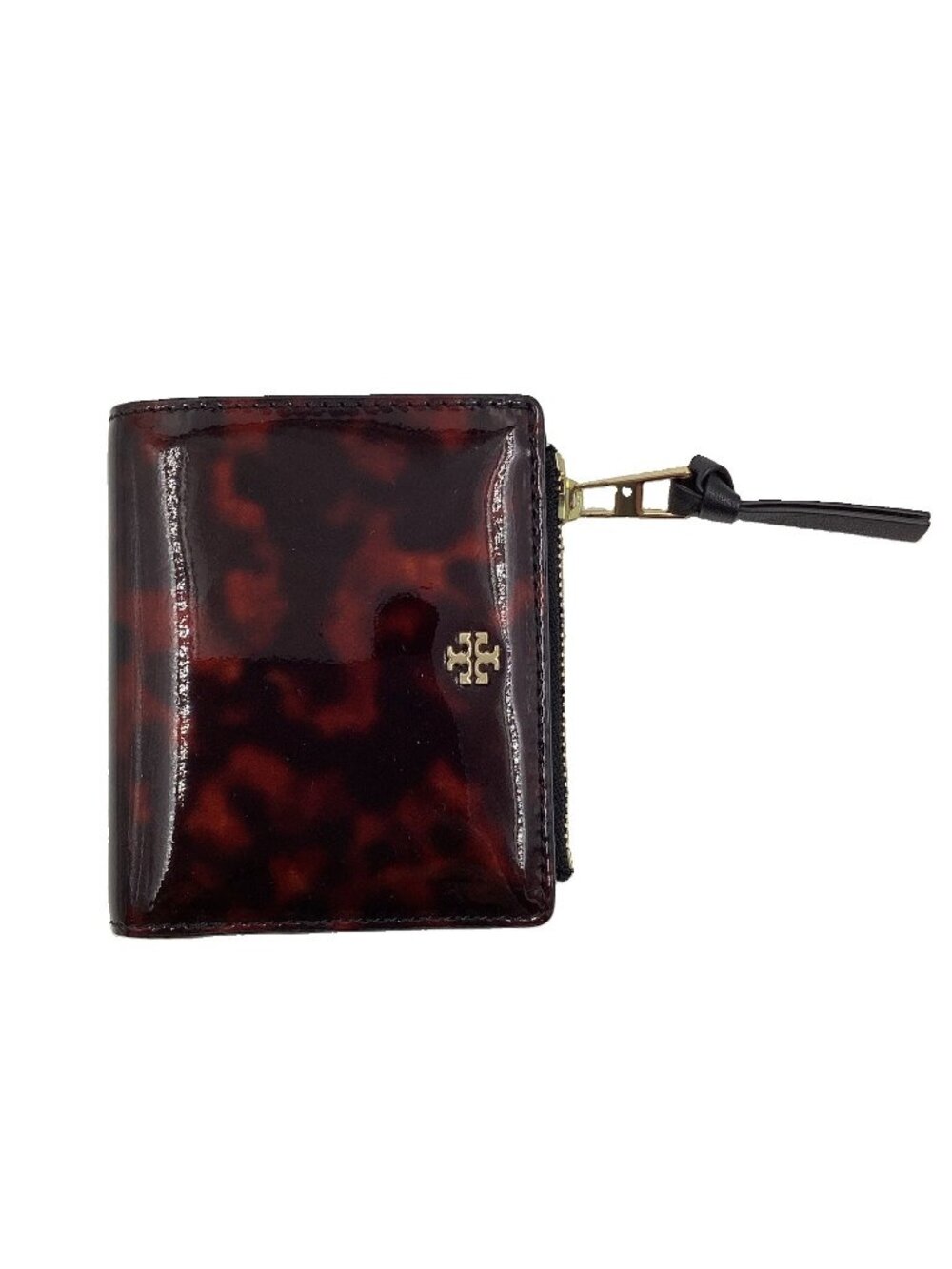 Tory Burch Robinson Mini Wallet Tortoise Patent Leather Bi-Fold Zip Pocket